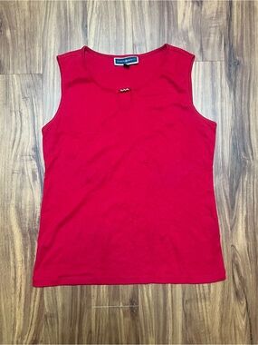 Karen Scott Red Sleeveless Tank with Bead-Accent Keyhole
